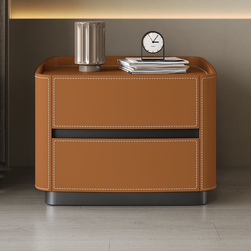 Minimalist Solid Wood Saddle Leather 2-Drawer Nightstand