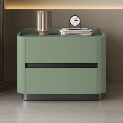 Minimalist Solid Wood Saddle Leather 2-Drawer Nightstand
