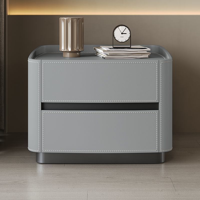 Minimalist Solid Wood Saddle Leather 2-Drawer Nightstand