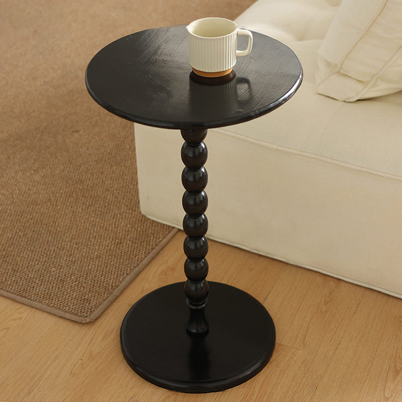French Round Wood 1-Leg Side Table — Black