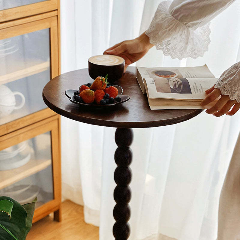 French Round Wood 1-Leg Side Table