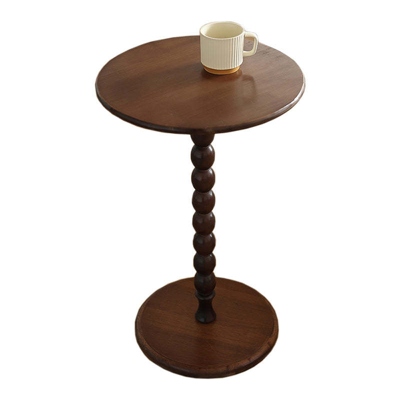 French Round Wood 1-Leg Side Table