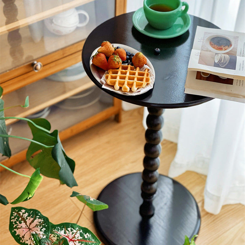 French Round Wood 1-Leg Side Table
