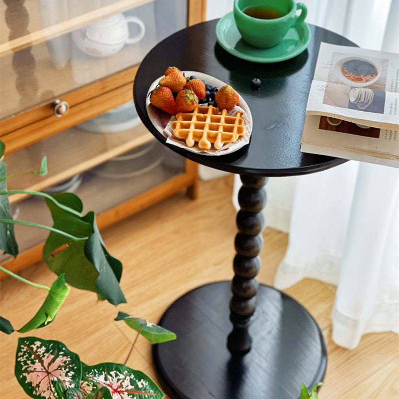 French Round Wood 1-Leg Side Table