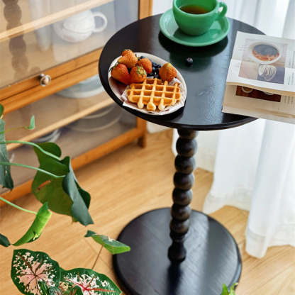 French Round Wood 1-Leg Side Table