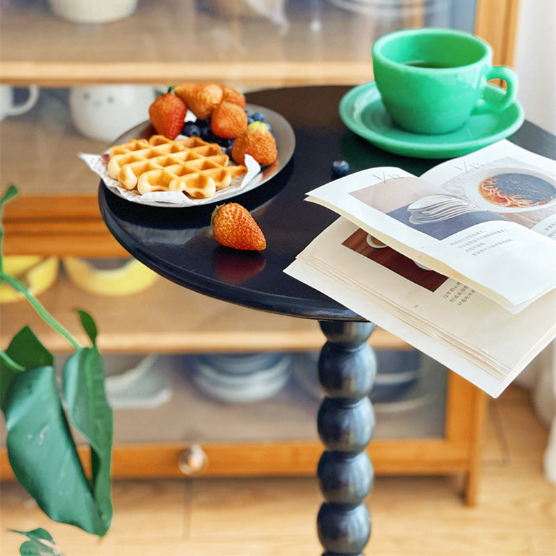 French Round Wood 1-Leg Side Table
