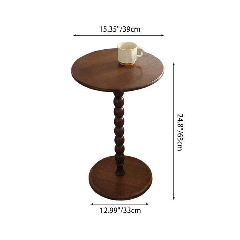 French Round Wood 1-Leg Side Table