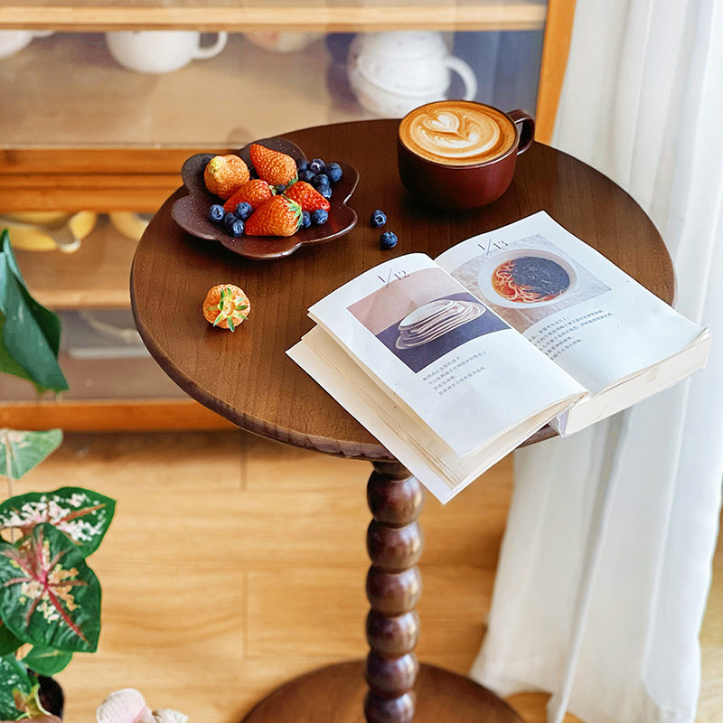 French Round Wood 1-Leg Side Table