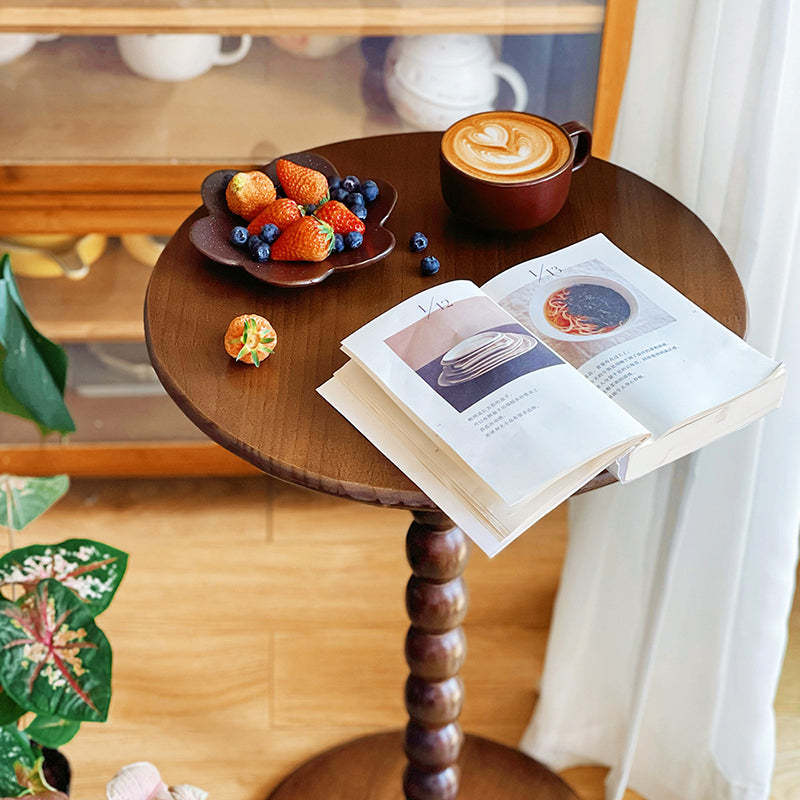 French Round Wood 1-Leg Side Table