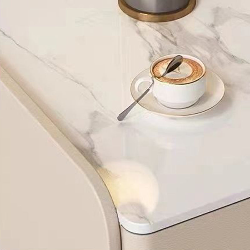 Minimalist Stone Wood Leather 2-Drawer Nightstand — Khaki