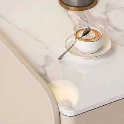 Minimalist Stone Wood Leather 2-Drawer Nightstand — Khaki