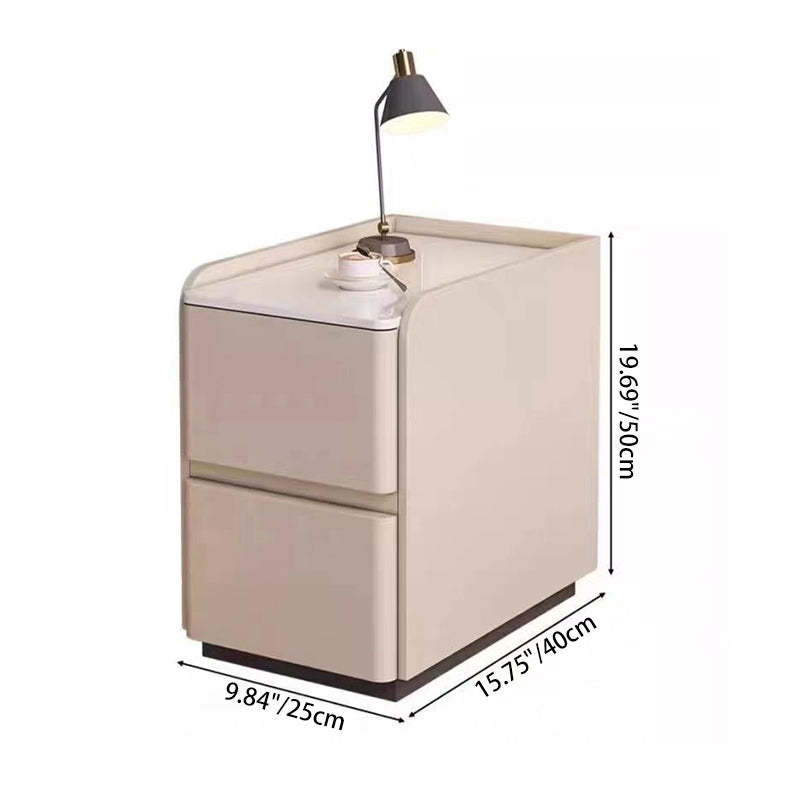 Minimalist Stone Wood Leather 2-Drawer Nightstand — Dark Gray