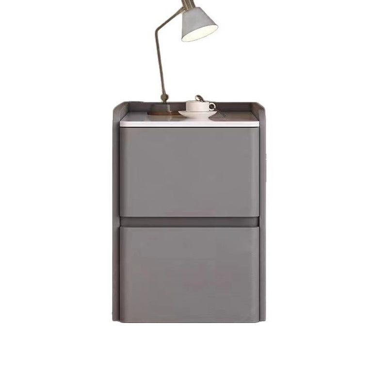 Minimalist Stone Wood Leather 2-Drawer Nightstand