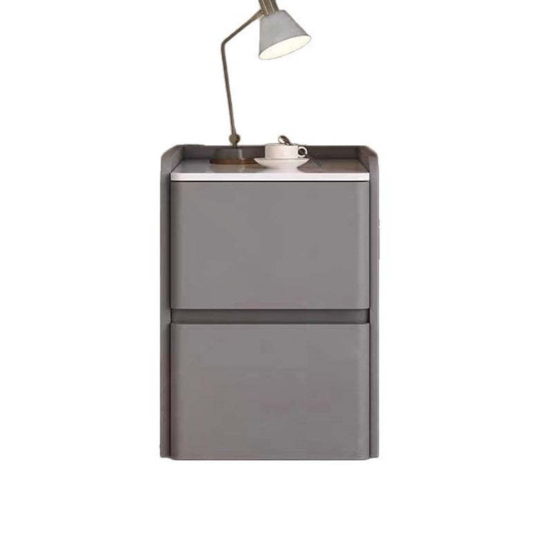 Minimalist Stone Wood Leather 2-Drawer Nightstand