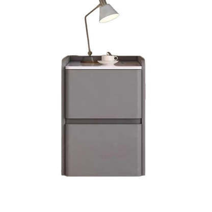 Minimalist Stone Wood Leather 2-Drawer Nightstand
