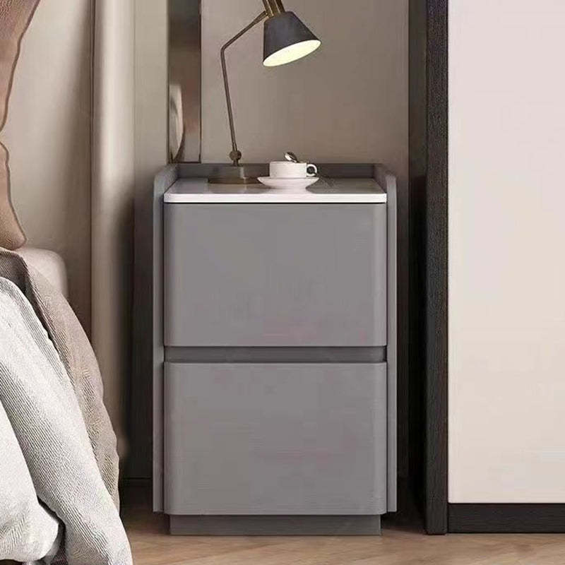 Minimalist Stone Wood Leather 2-Drawer Nightstand