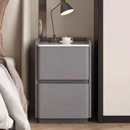Minimalist Stone Wood Leather 2-Drawer Nightstand