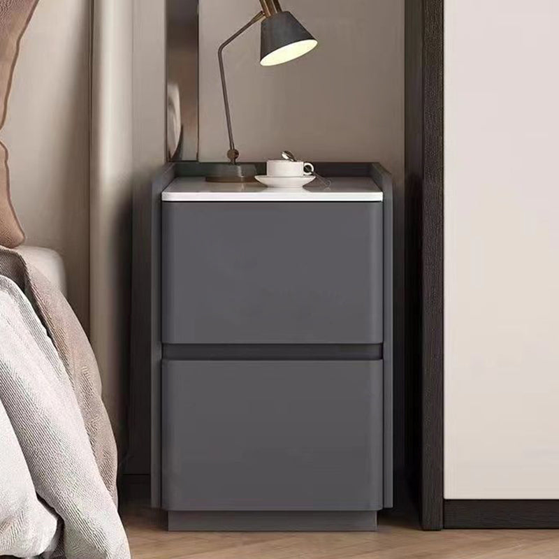 Minimalist Stone Wood Leather 2-Drawer Nightstand