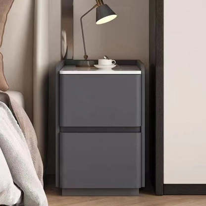 Minimalist Stone Wood Leather 2-Drawer Nightstand