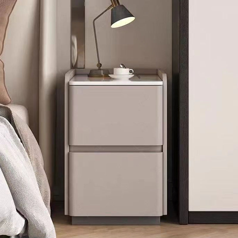 Minimalist Stone Wood Leather 2-Drawer Nightstand