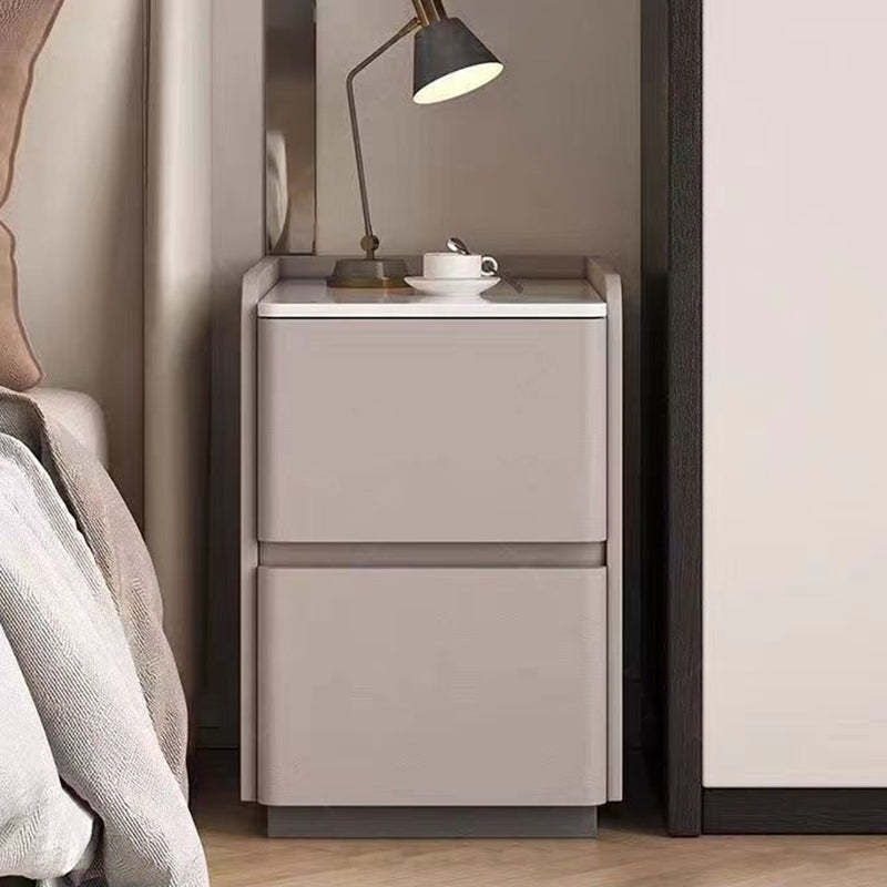 Minimalist Stone Wood Leather 2-Drawer Nightstand