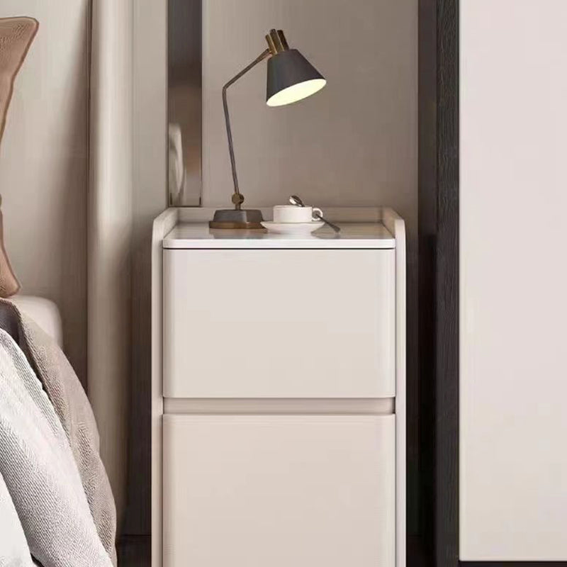 Minimalist Stone Wood Leather 2-Drawer Nightstand