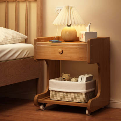 Minimalist Solid Wood 1-Drawer Rectangular Nightstand — Original Wood Color