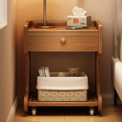 Minimalist Solid Wood 1-Drawer Rectangular Nightstand