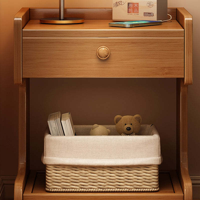 Minimalist Solid Wood 1-Drawer Rectangular Nightstand