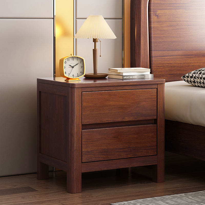 Scandinavian Oak Wood 2-Drawer Nightstand — Walnut Color