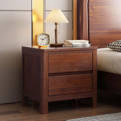 Scandinavian Oak Wood 2-Drawer Nightstand — Walnut Color