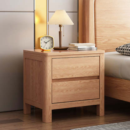 Scandinavian Oak Wood 2-Drawer Nightstand — Original Wood Color