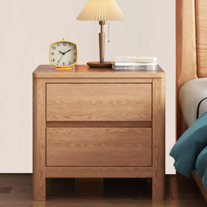 Scandinavian Oak Wood 2-Drawer Nightstand