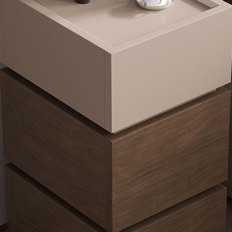 Modern Ultra-Narrow Solid Wood 2-Drawer Nightstand — Khaki + Black