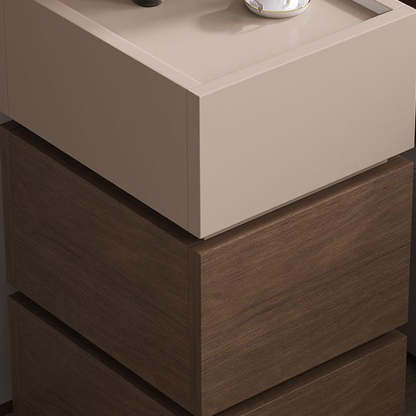 Modern Ultra-Narrow Solid Wood 2-Drawer Nightstand — Khaki + Black