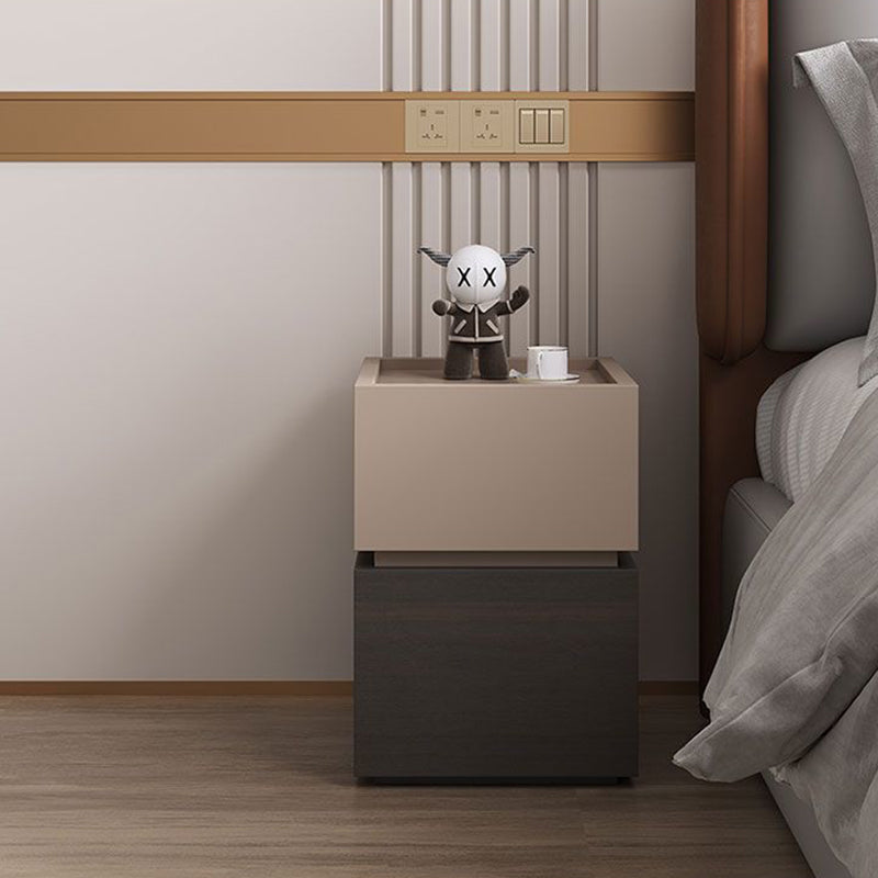 Modern Ultra-Narrow Solid Wood 2-Drawer Nightstand — Khaki