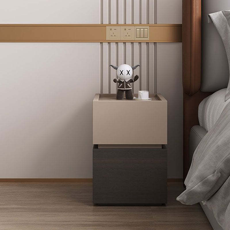 Modern Ultra-Narrow Solid Wood 2-Drawer Nightstand — Khaki