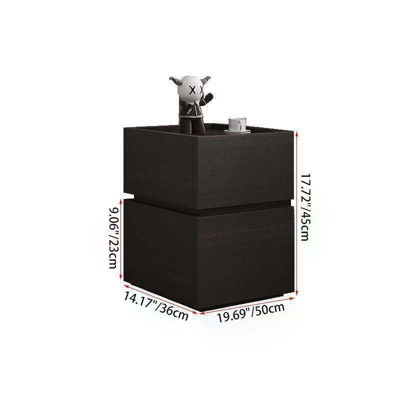 Modern Ultra-Narrow Solid Wood 2-Drawer Nightstand — Khaki + Walnut Color
