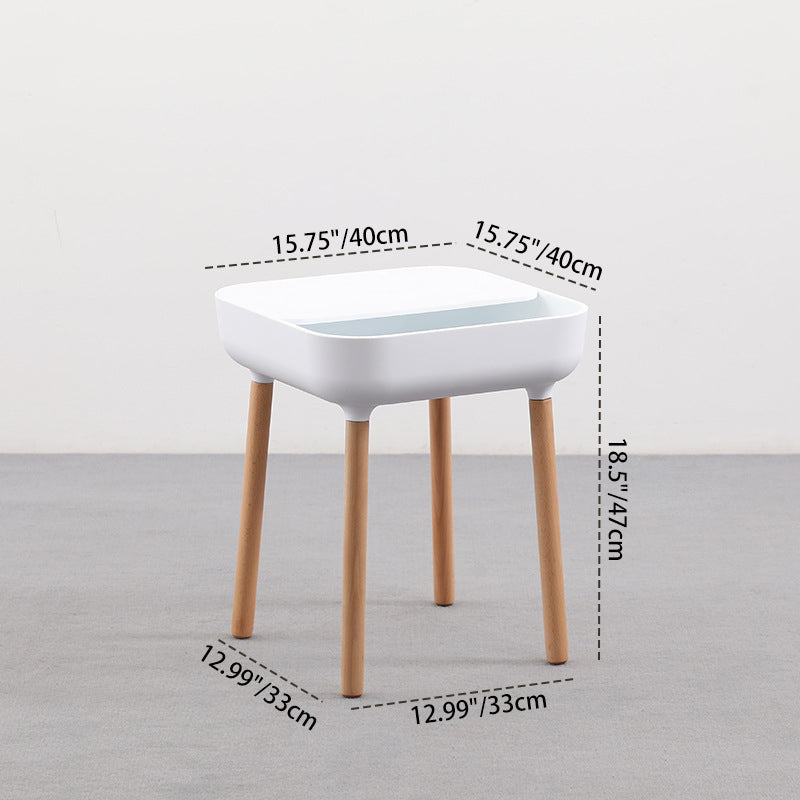 Minimalist Plastic 1-Drawer Nightstand with Solid Wood Legs — Yellow