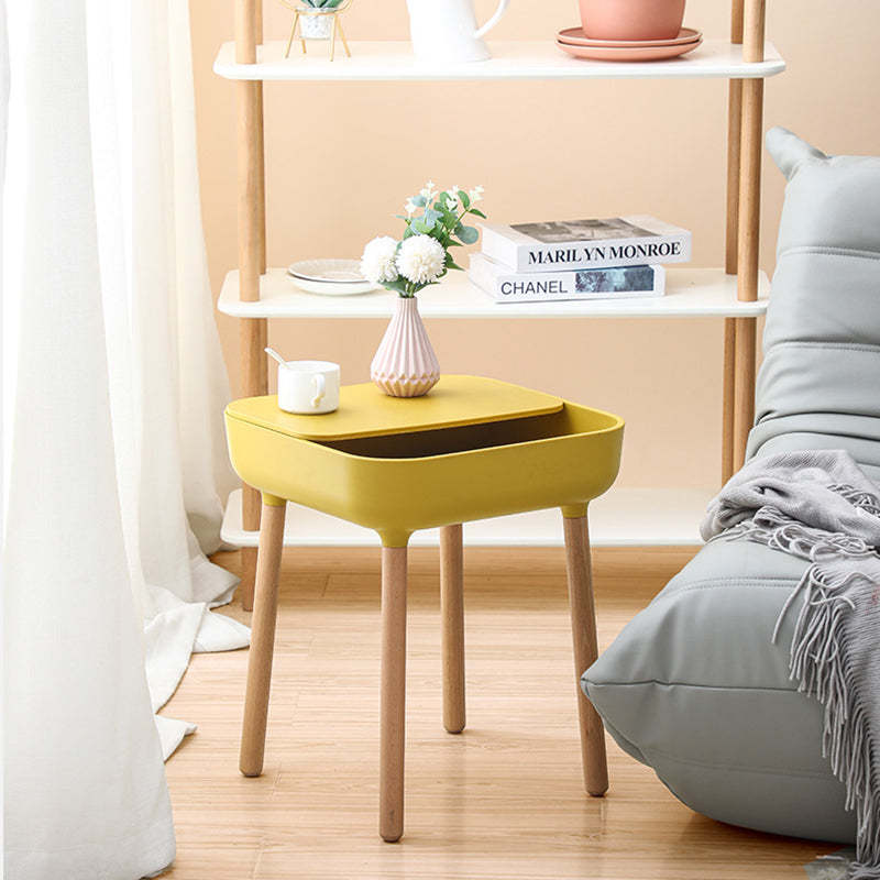 Minimalist Plastic 1-Drawer Nightstand with Solid Wood Legs — White