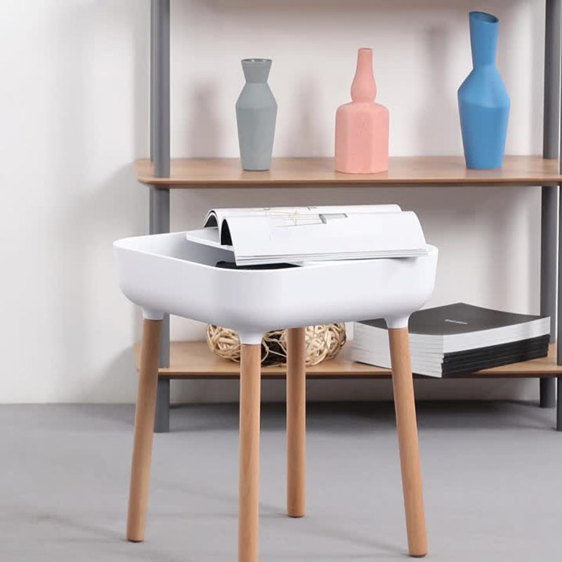 Minimalist Plastic 1-Drawer Nightstand with Solid Wood Legs — Pink