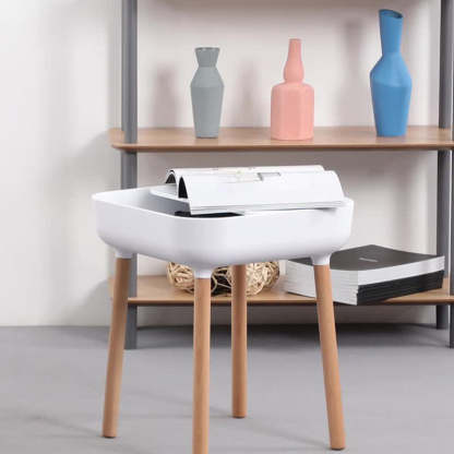Minimalist Plastic 1-Drawer Nightstand with Solid Wood Legs — Pink