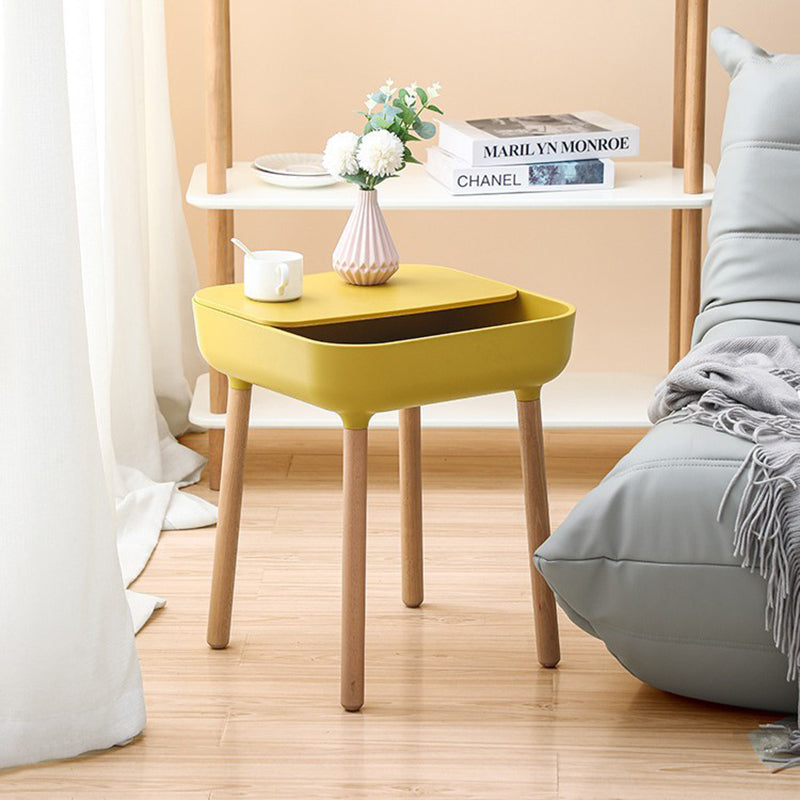 Minimalist Plastic 1-Drawer Nightstand with Solid Wood Legs