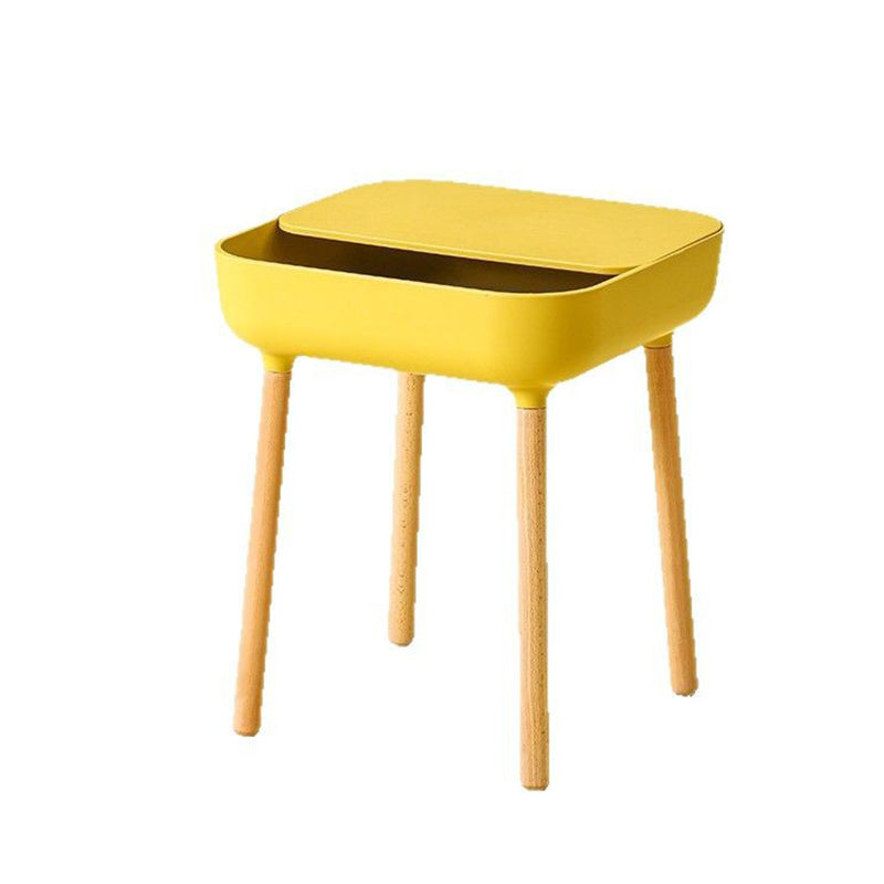 Minimalist Plastic 1-Drawer Nightstand with Solid Wood Legs