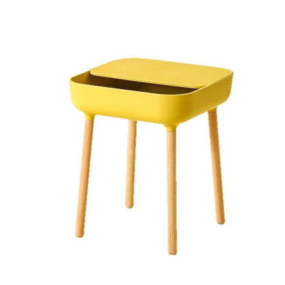 Minimalist Plastic 1-Drawer Nightstand with Solid Wood Legs