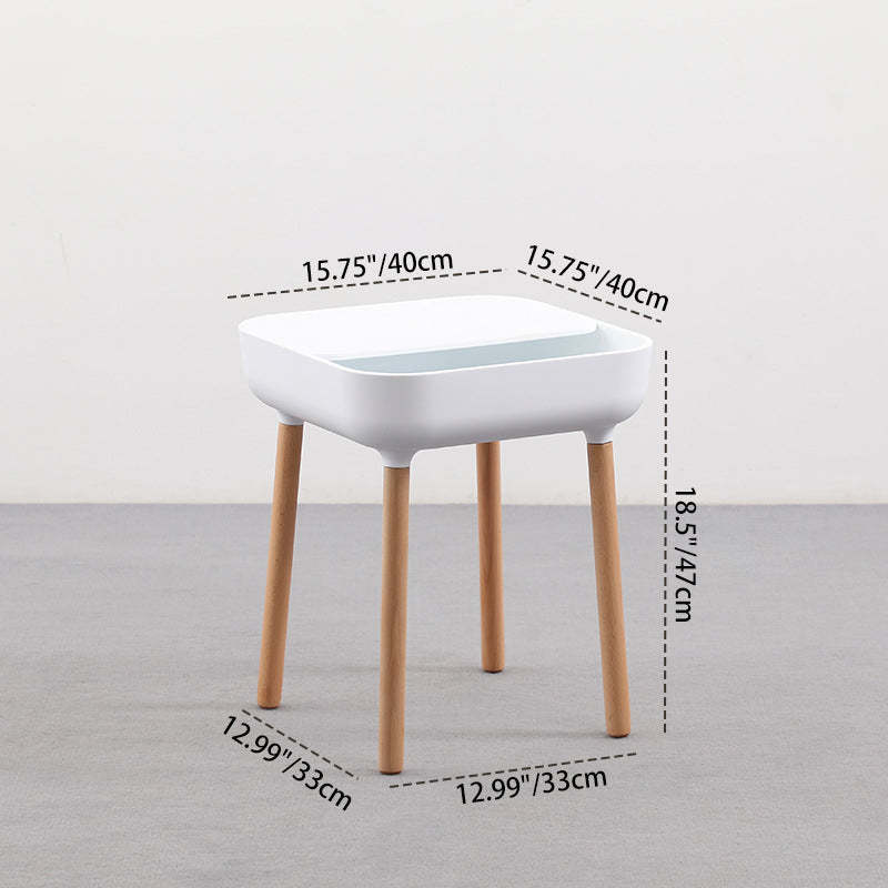 Minimalist Plastic 1-Drawer Nightstand with Solid Wood Legs — Yellow