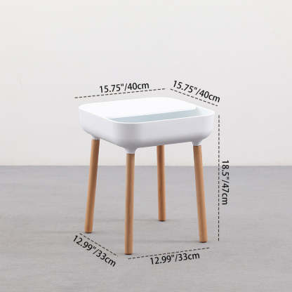Minimalist Plastic 1-Drawer Nightstand with Solid Wood Legs — Yellow