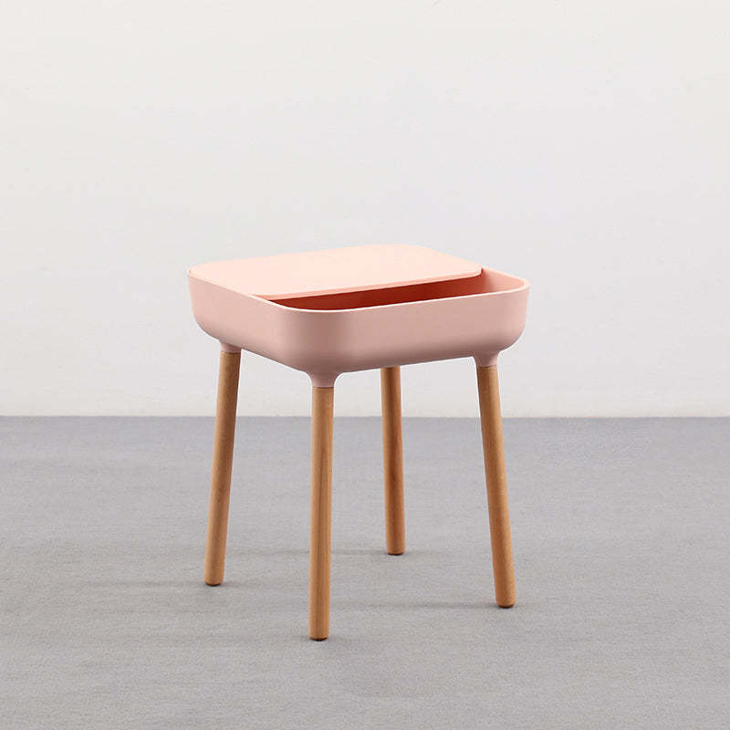 Minimalist Plastic 1-Drawer Nightstand with Solid Wood Legs