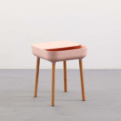 Minimalist Plastic 1-Drawer Nightstand with Solid Wood Legs