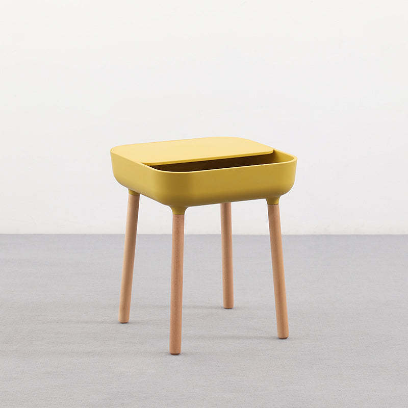 Minimalist Plastic 1-Drawer Nightstand with Solid Wood Legs